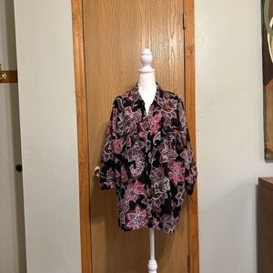 Catherines Size 2XWP w/Paisley Print & Roll Tab Sleeves Button-Front Blouse